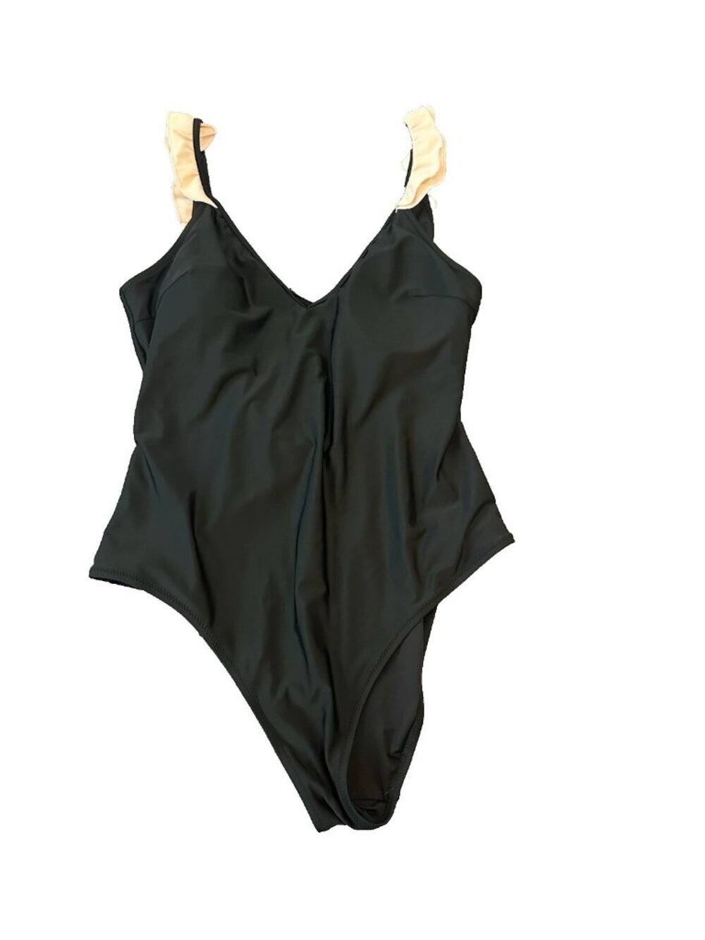 Cupshe One Piece Black Swimsuit‎ Womens L Blush Ruffle Scoop Back Padded Beach